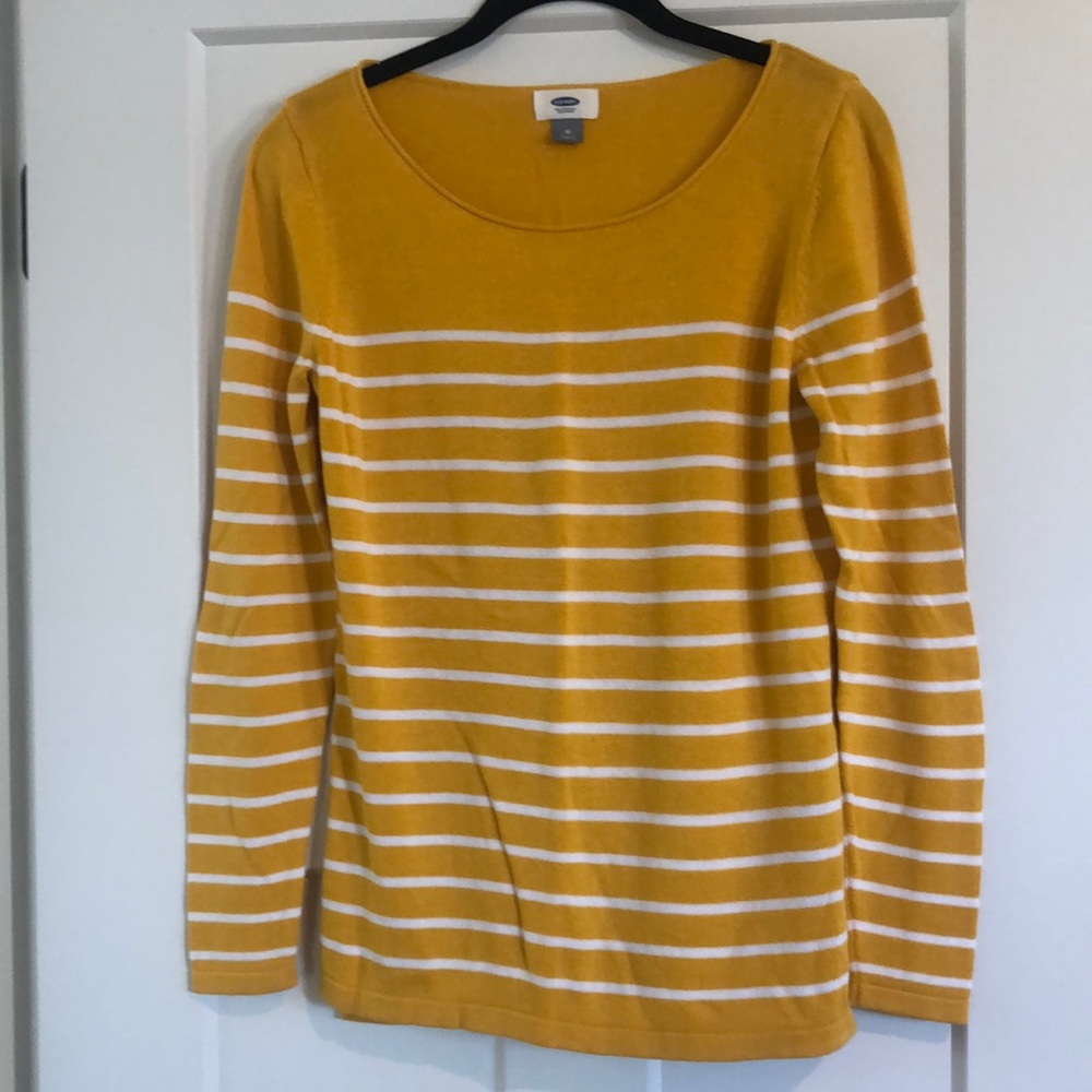 Lightweight, yellow and white stripe sweater, size M